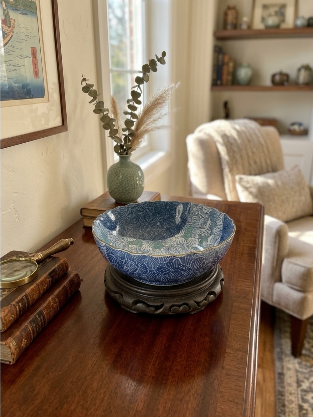 Mini Ware Vintage Porcelain Bowl w/ Stand By Ryuho | Mint Condition